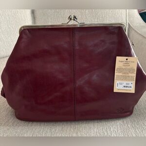 Patricia Nash Serafina XL Kisslock Bag Burgundy Rugged Natural Grain Leather NWT